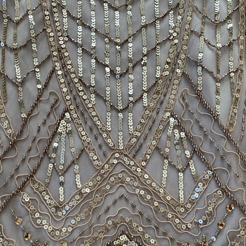 SUE WONG 14 Champagne Silver sequin embellished beaded cocktail formal dress NEW - Picture 15 of 17